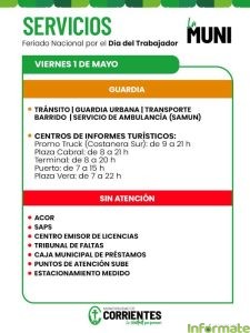 Así serán los servicios municipales para el 1° de mayo